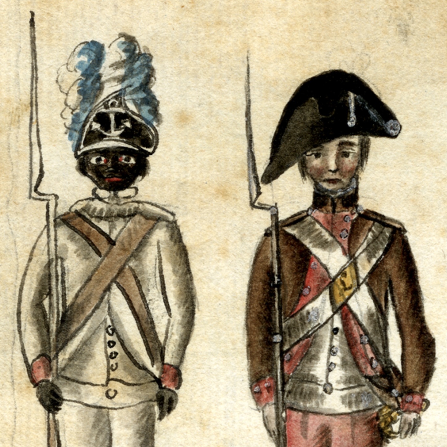 Four American Soldiers, Jean Baptiste Antoine de Verger, 1781, Anne S. K. Brown Military Collection, Brown University, square detail This is a photograph taken a few seconds after the 1903 Wright flyer took off on the first powered airplane flight.