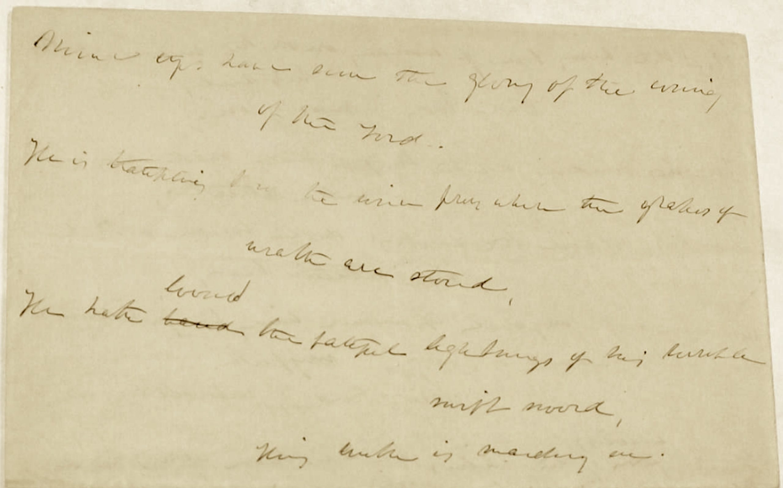 This is a detail from the first draft of The Battle Hymn of the Republic, the most familiar known reminder of the abolitionist crusade, written by Julia Ward Howe in the early months of the Civil War.
