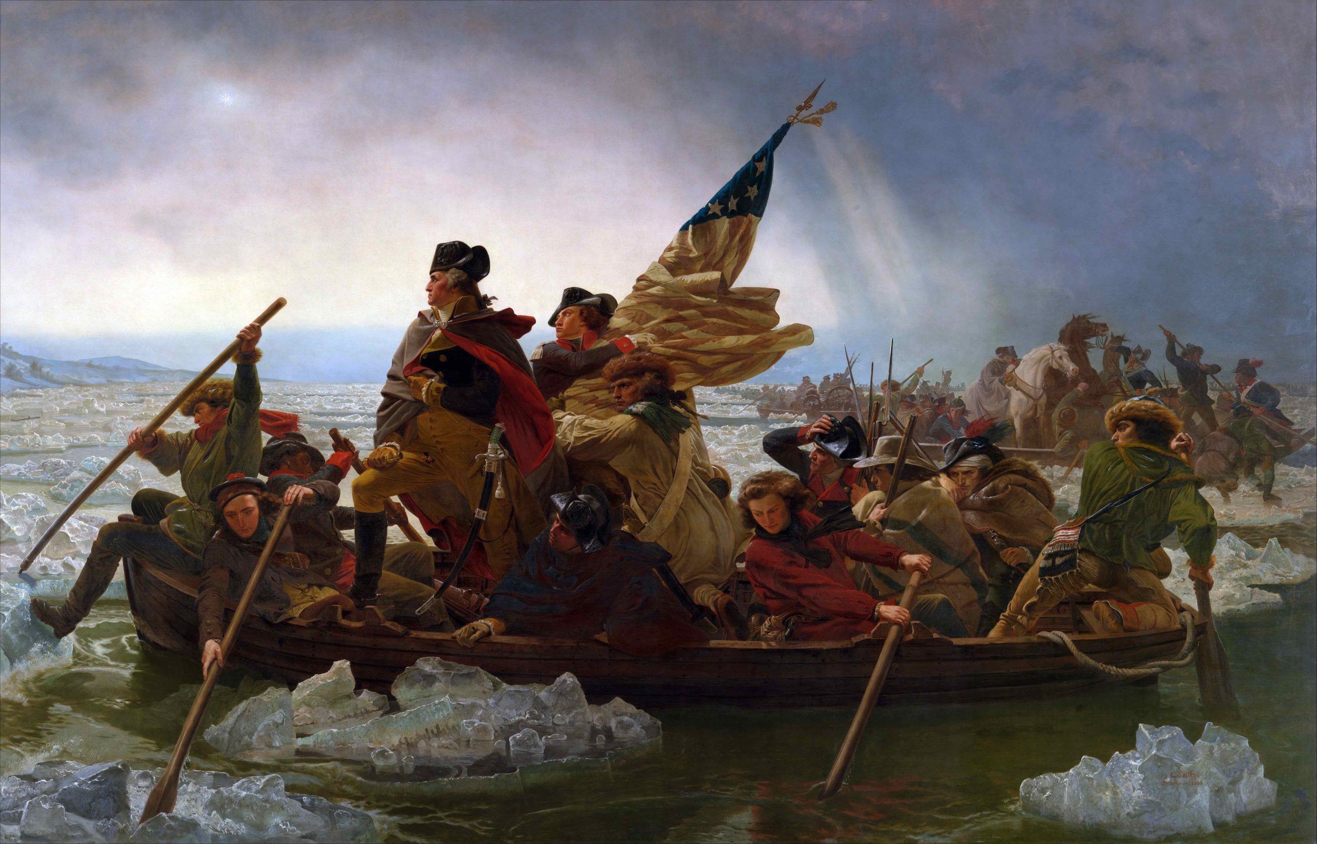 This is Emanuel Leutze's famous painting of Washington Crossing the Delaware, the most well known image of the American Revolution.
